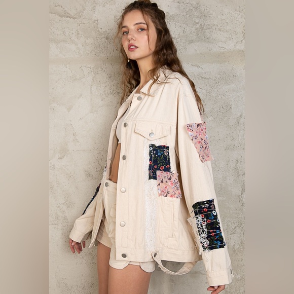Pol Boho Patched Oversized Denim Jacket - Picture 2 of 5